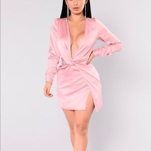 Pink silk low cut dress